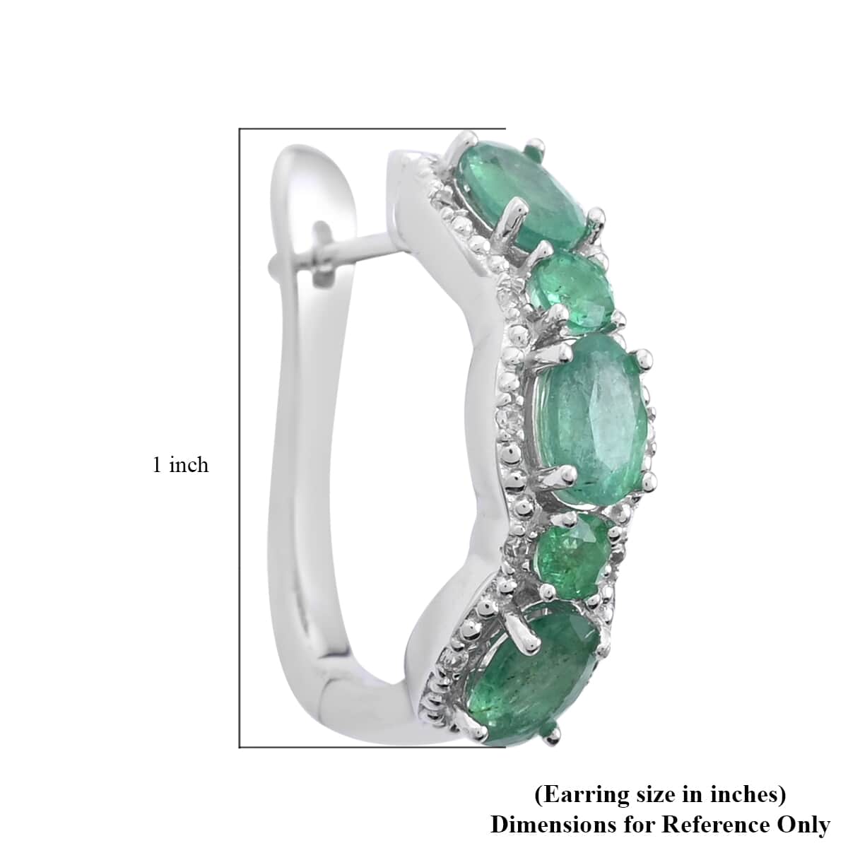 AAA Kagem Emerald and Natural White Zircon Huggie Hoop Earrings in Rhodium Over Sterling Silver 3.60 ctw image number 4