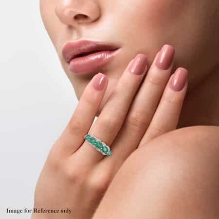 AAA Kagem Emerald and Natural White Zircon Line Ring in Rhodium Over Sterling Silver (Size 6.0) 1.75 ctw image number 2