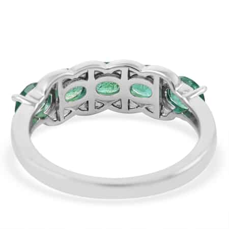 AAA Kagem Emerald and Natural White Zircon Line Ring in Rhodium Over Sterling Silver (Size 8.0) 1.75 ctw image number 4