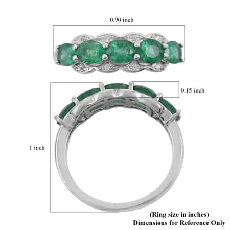 AAA Kagem Emerald and Natural White Zircon Line Ring in Rhodium Over Sterling Silver (Size 8.0) 1.75 ctw image number 5