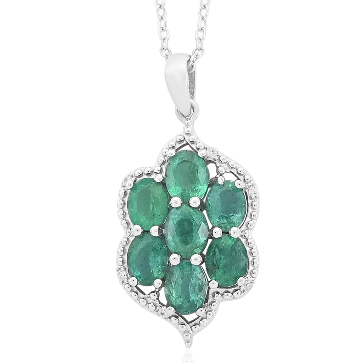 AAA Kagem Emerald and White Zircon Pendant Necklace 18 Inches in Rhodium Over Sterling Silver 2.40 ctw image number 0