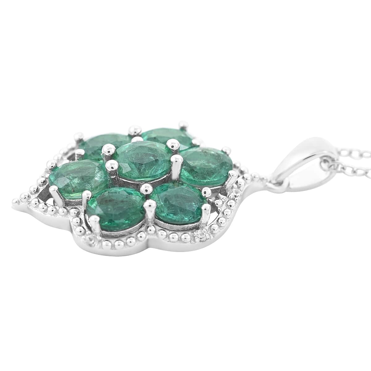 AAA Kagem Emerald and White Zircon Pendant Necklace 18 Inches in Rhodium Over Sterling Silver 2.40 ctw image number 3