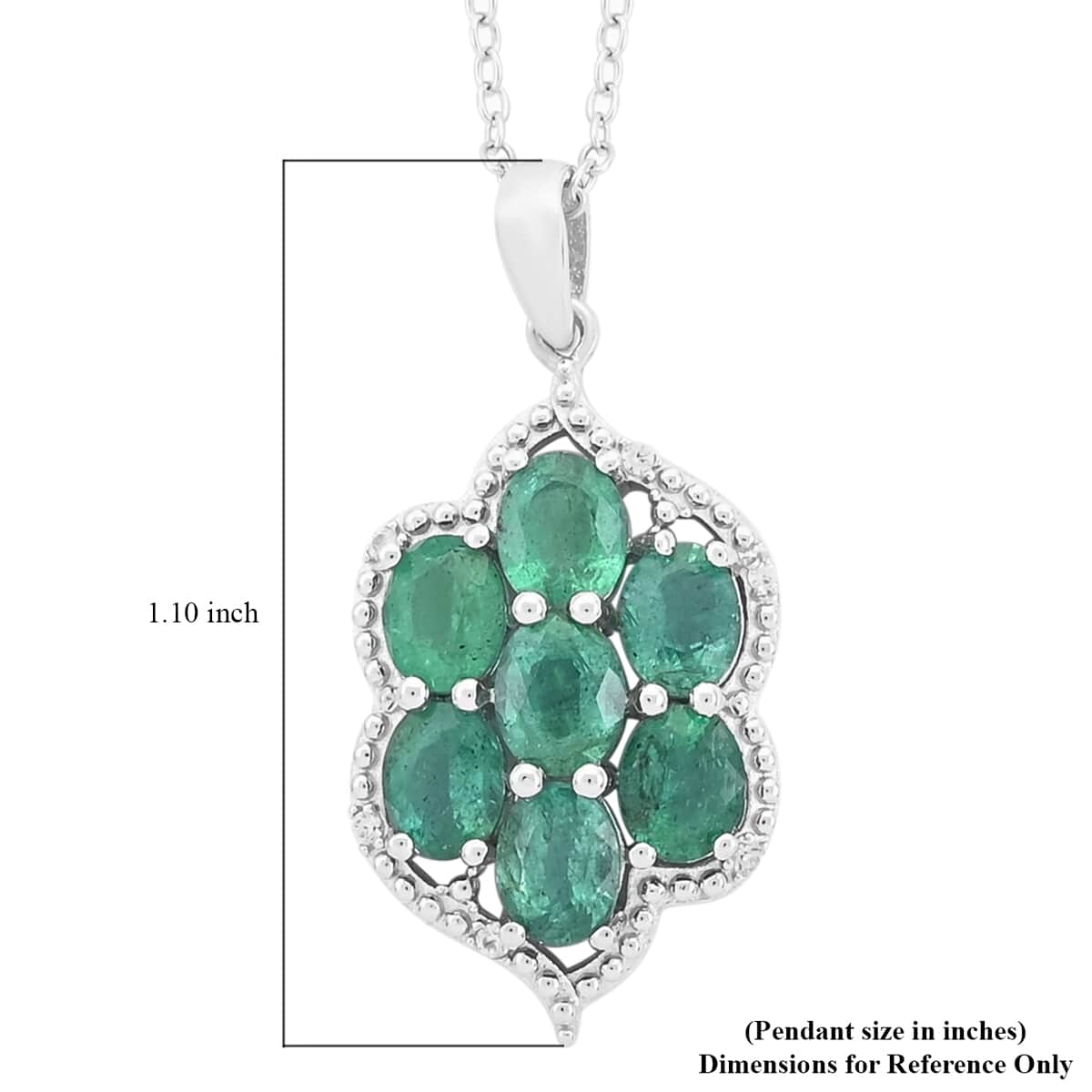 AAA Kagem Emerald and White Zircon Pendant Necklace 18 Inches in Rhodium Over Sterling Silver 2.40 ctw image number 5