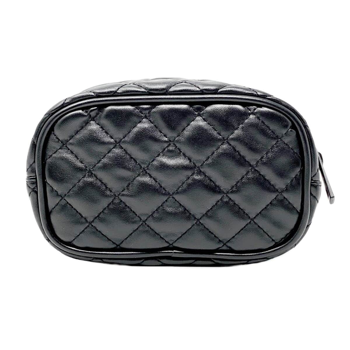 Black Quilted Pattern Vegan Leather Cosmetic Bag | Makeup Bag | Makeup Pouch | Travel Makeup Bag image number 0
