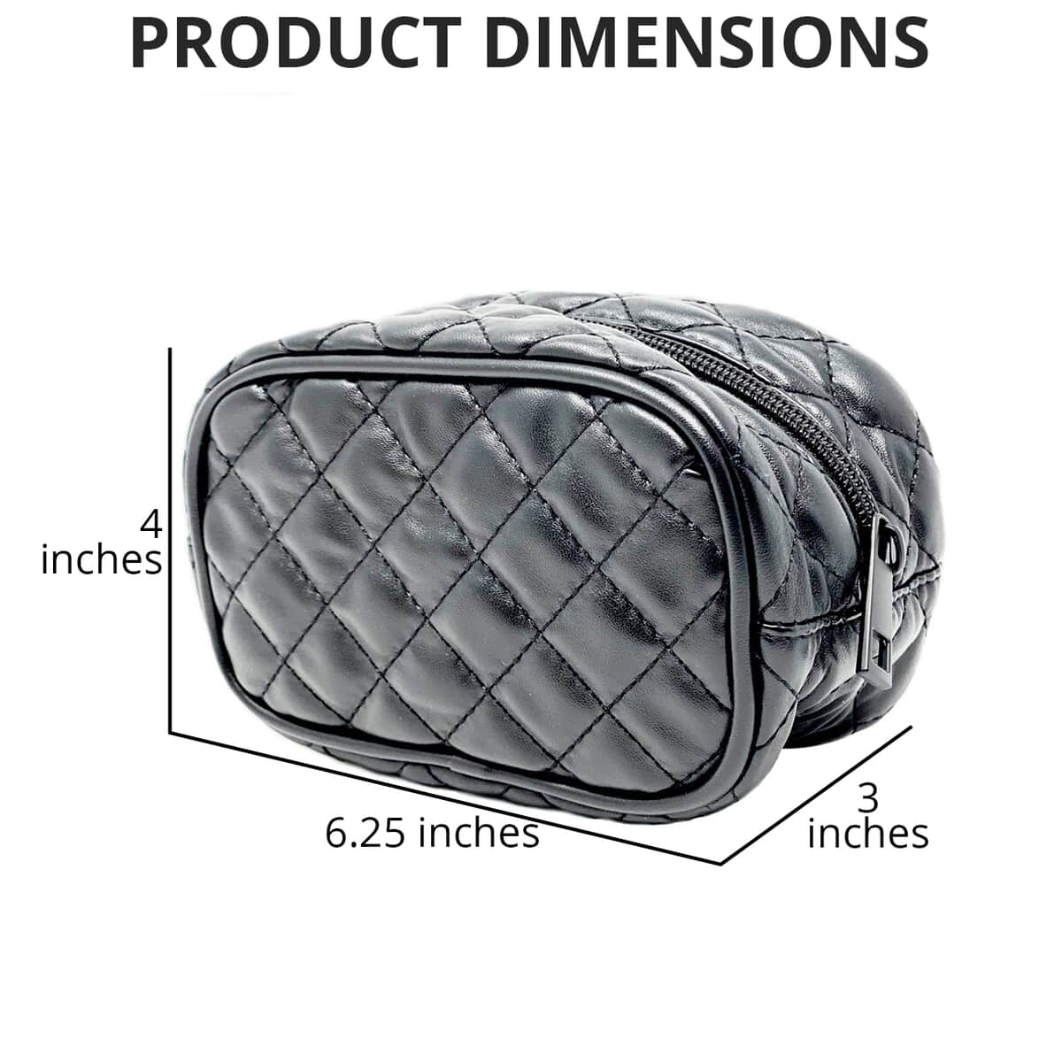 Black Quilted Pattern Vegan Leather Cosmetic Bag (6.25"x3"x4") image number 3