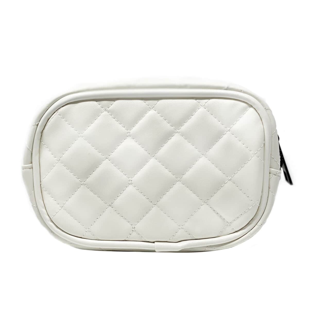 White Quilted Pattern Vegan Leather Cosmetic Bag , Makeup Bag , Makeup Pouch , Travel Makeup Bag image number 0