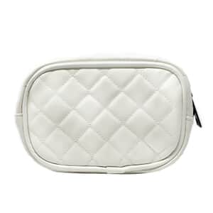 White Quilted Pattern Vegan Leather Cosmetic Bag , Makeup Bag , Makeup Pouch , Travel Makeup Bag