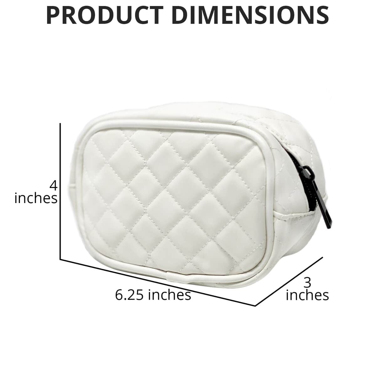 White Quilted Pattern Vegan Leather Cosmetic Bag , Makeup Bag , Makeup Pouch , Travel Makeup Bag image number 3