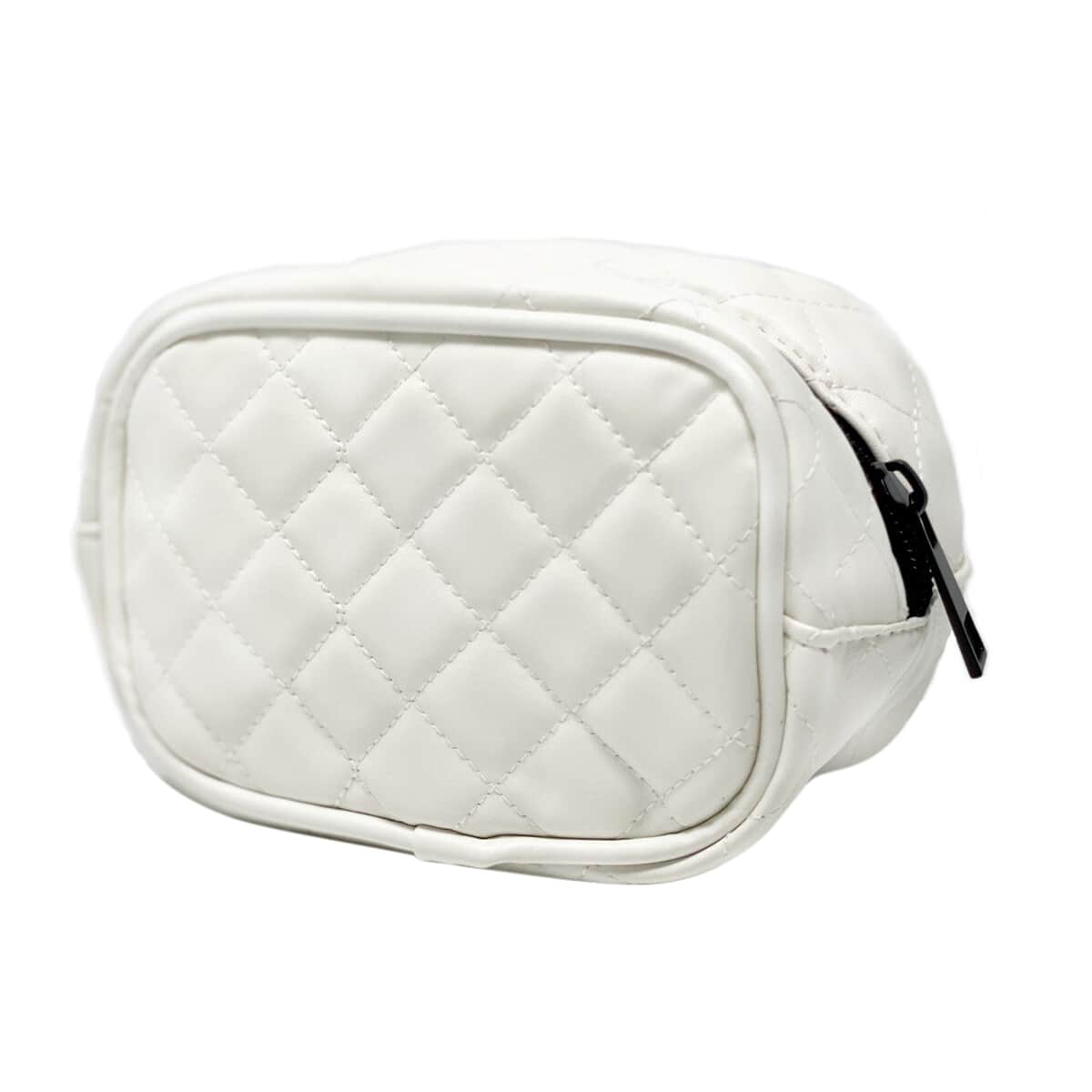 White Quilted Pattern Vegan Leather Cosmetic Bag , Makeup Bag , Makeup Pouch , Travel Makeup Bag image number 4