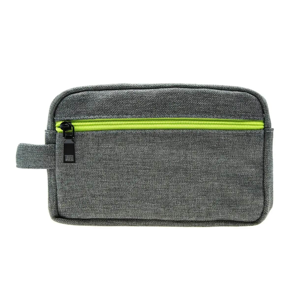 Gray Canvas Textured Dopp Kit With Lime Green Zipper (8.1"x5.35"x2.8") image number 0