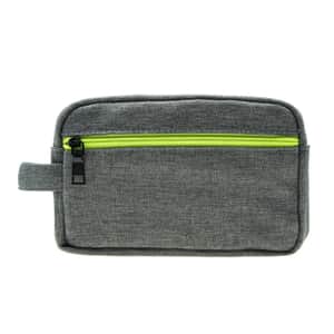 Gray Canvas Textured Dopp Kit With Lime Green Zipper | Men's Dopp Kit Bag | Best Dopp Kit