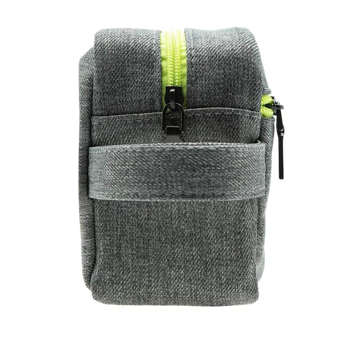 Gray Canvas Textured Dopp Kit With Lime Green Zipper (8.1"x5.35"x2.8") image number 4