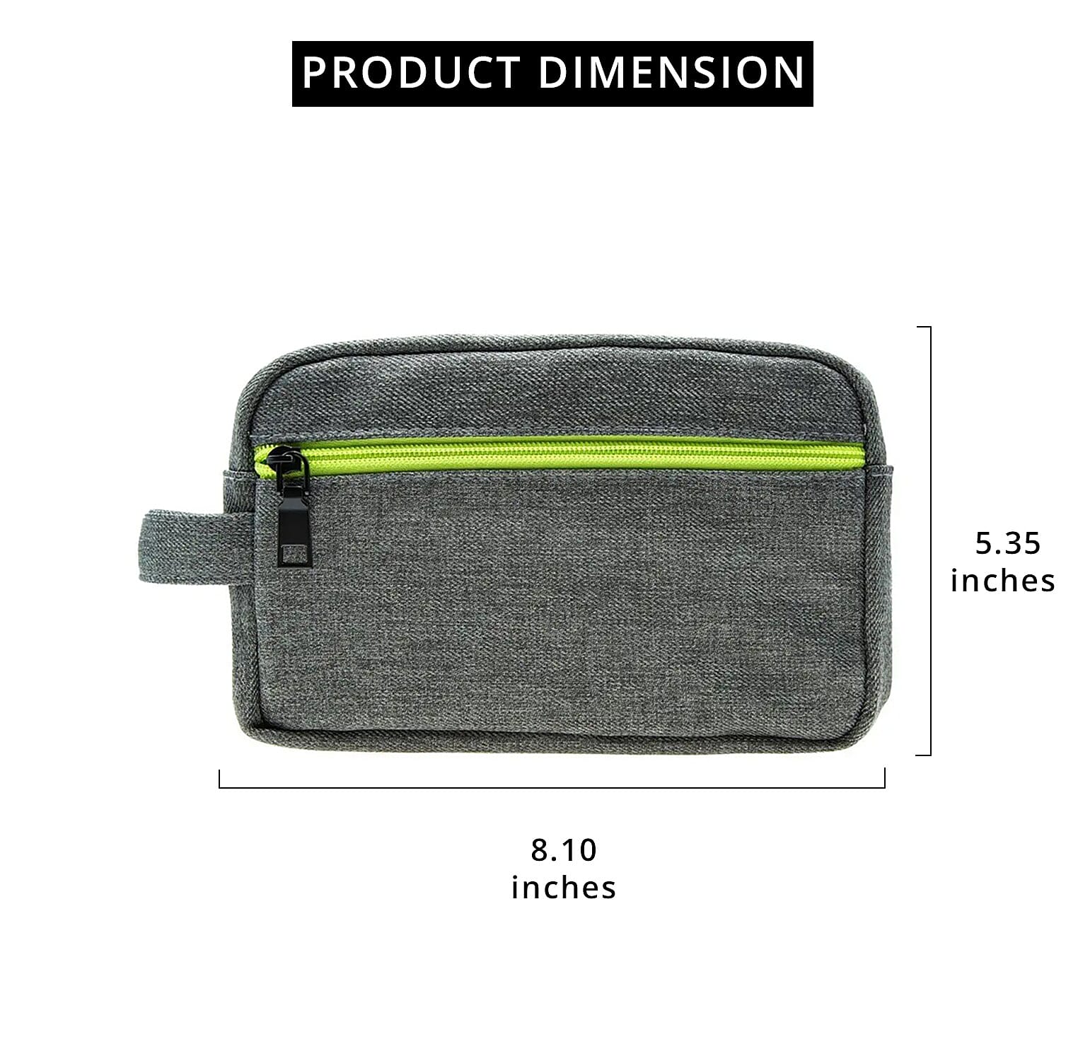 Gray Canvas Textured Dopp Kit With Lime Green Zipper, Men's Dopp Kit Bag, Best Dopp Kit, Travel Organizer for Accessories and Toiletries, Men's Toiletry Bag