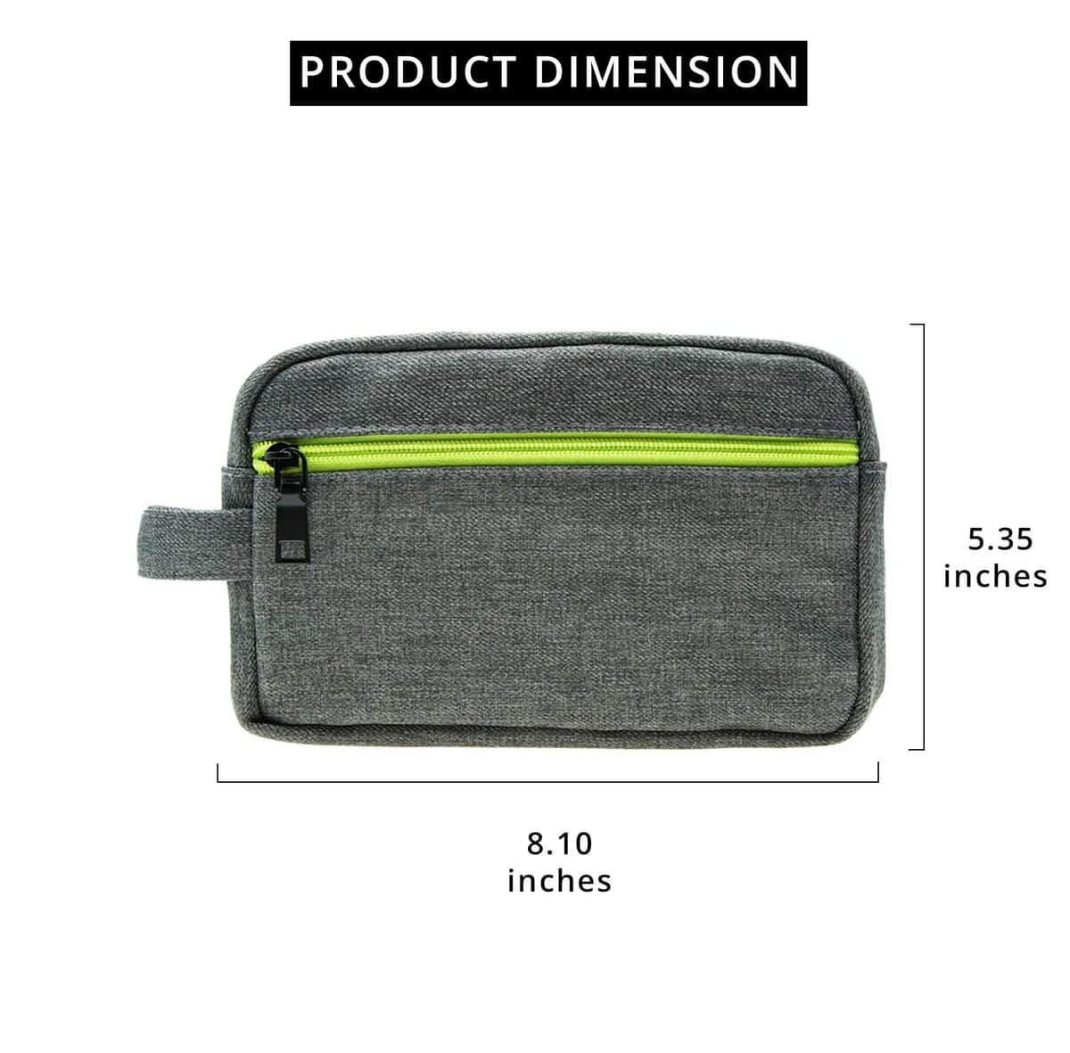 Gray Canvas Textured Dopp Kit With Lime Green Zipper (8.1"x5.35"x2.8") image number 5