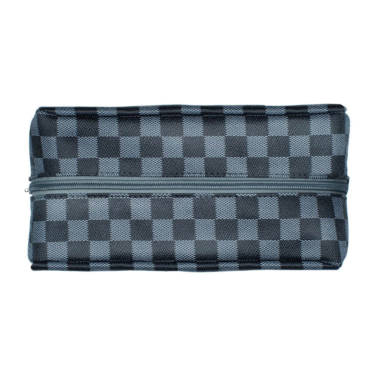 Unisex Black and Gray Vegan Leather Checkered Dopp Kit image number 2