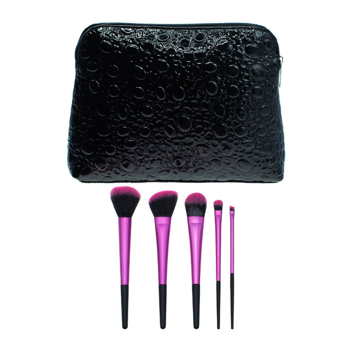 Bubble Textured Black Vegan Leather Bag with Pink Brushes | Cosmetic Bag | Makeup Bag | Makeup Pouch | Travel Makeup Bag image number 0