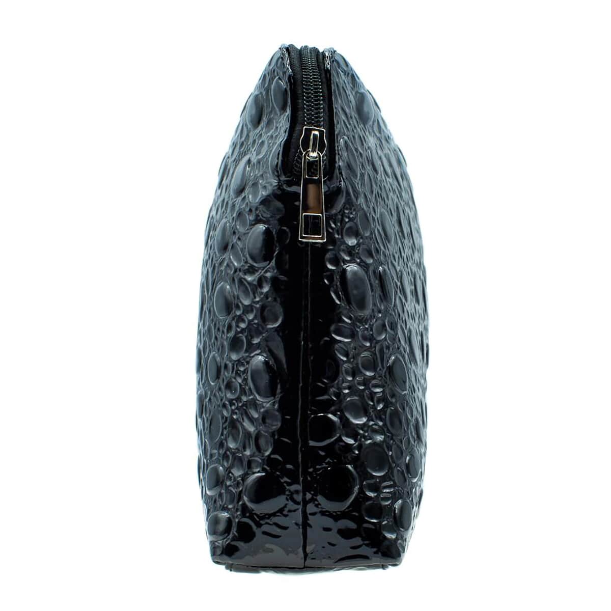 Bubble Textured Black Vegan Leather Bag with Pink Brushes | Cosmetic Bag | Makeup Bag | Makeup Pouch | Travel Makeup Bag image number 4