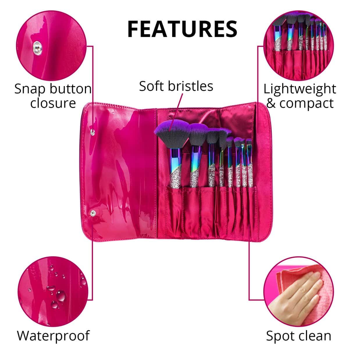 Pink Vinyl Cosmetic Bag with Translucent Glitter Handle Brushes , Women's Makeup Bag , Makeup Pouch , Travel Makeup Bag image number 2