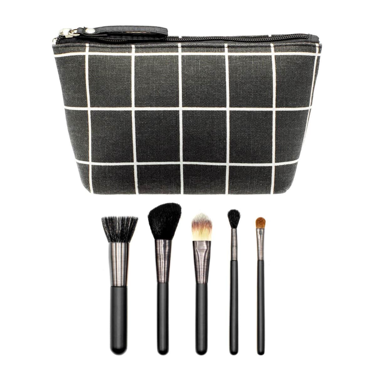Black & White Vegan Leather Cosmetic Bag with Matte Black Makeup Brushes , Makeup Bag , Makeup Pouch , Travel Makeup Bag image number 0