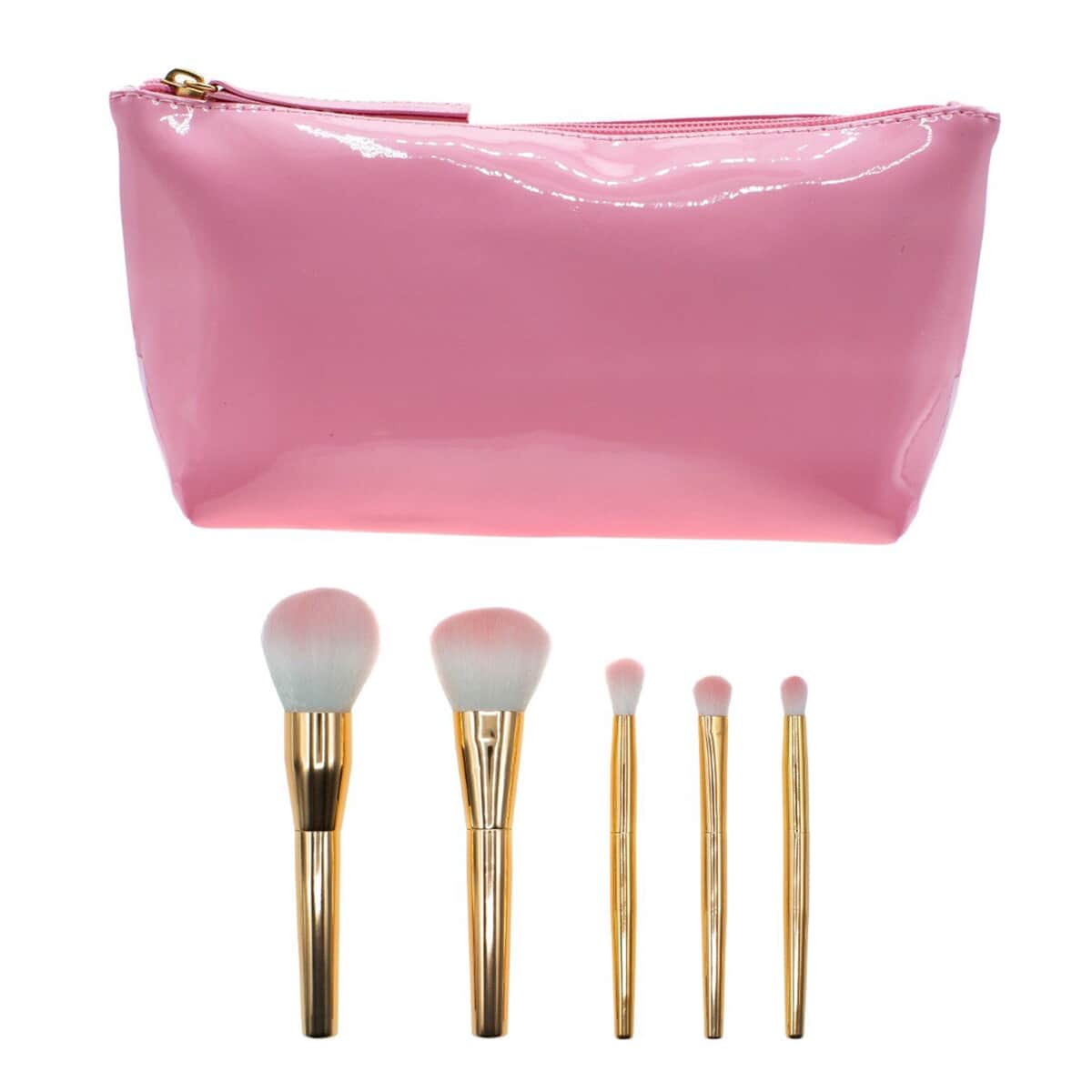 Pink Vinyl Cosmetic Bag with Gold & Pink Brushes image number 0