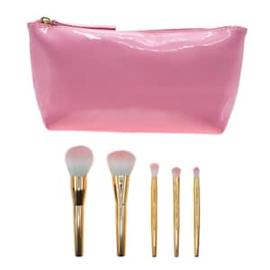 Pink Vinyl Cosmetic Bag with Gold & Pink Brushes