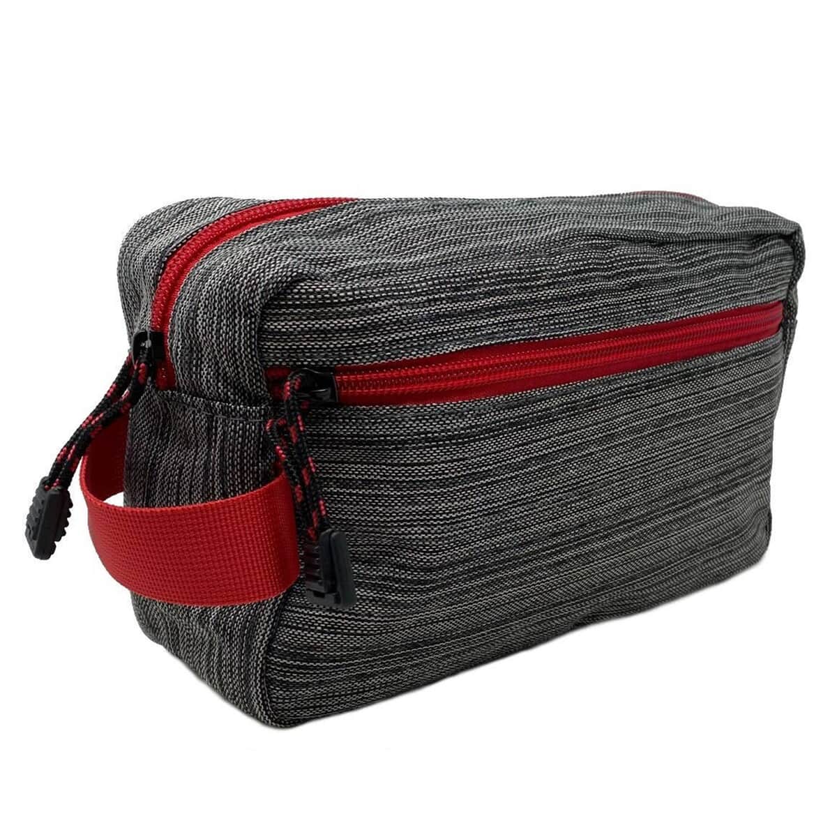 Gray and Red Canvas Textured Dopp Kit With Red Zipper, Men's Dopp Kit Bag, Best Dopp Kit, Travel Organizer for Accessories and Toiletries, Men's Toiletry Bag image number 0