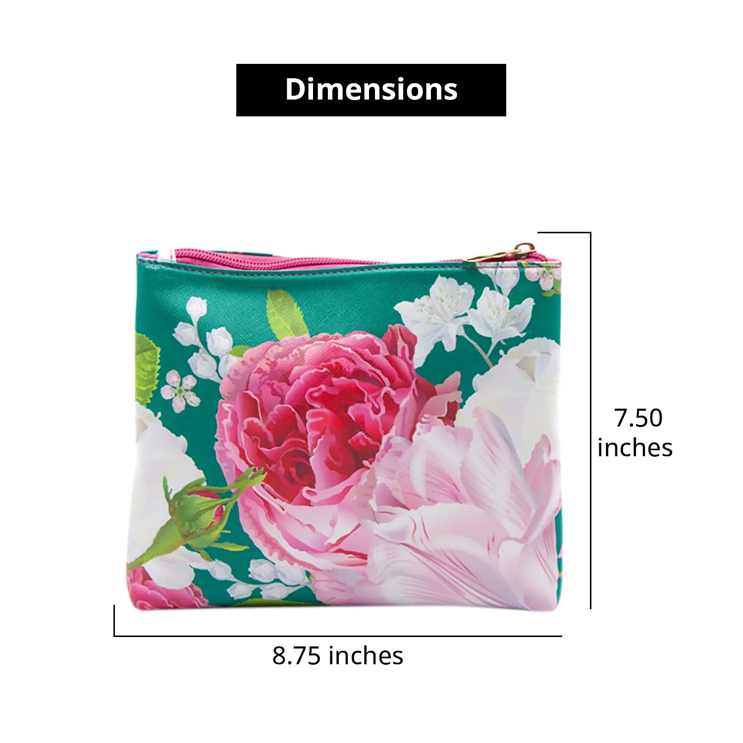 Teal and Pink Floral Canvas Cosmetic Bag , Women's Makeup Bag , Makeup Pouch , Travel Makeup Bag