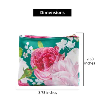 Teal and Pink Floral Canvas Cosmetic Bag , Women's Makeup Bag , Makeup Pouch , Travel Makeup Bag image number 6