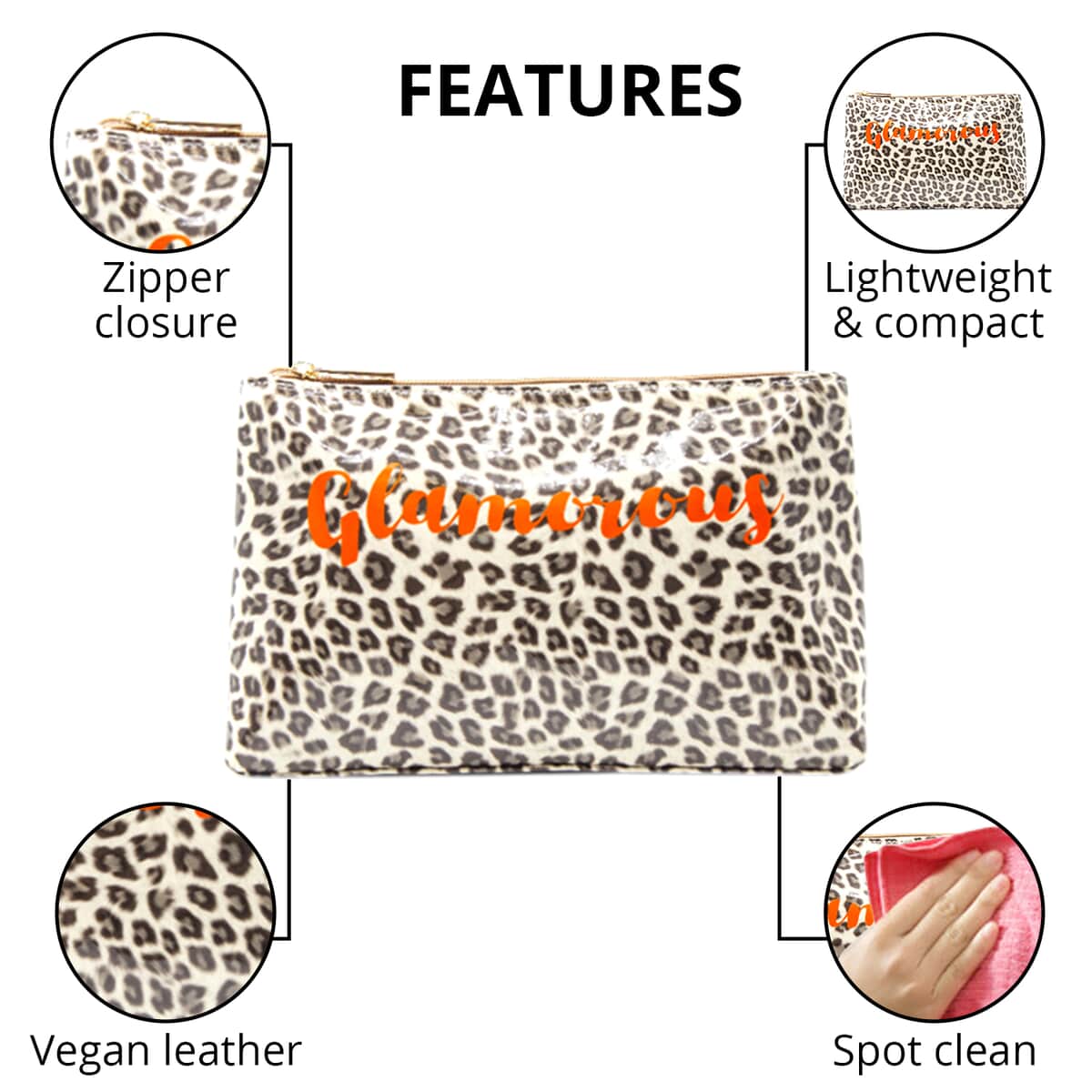 Cream and Brown Vegan Leather Leopard Glam Cosmetic Bag , Makeup Bag , Makeup Pouch , Travel Makeup Bag image number 2
