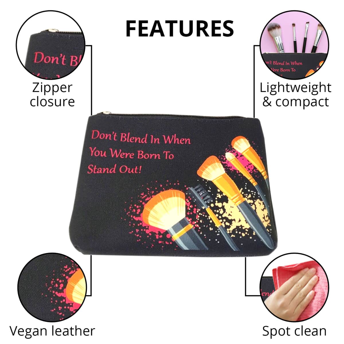 Black Vegan Leather Cosmetic Bag (8.25"x1.5"x6.25") image number 2