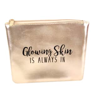 Metallic Gold Vegan Leather Glowing Skin Cosmetic Bag , Makeup Bag , Makeup Pouch , Travel Makeup Bag