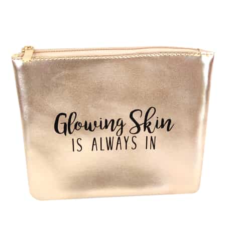Metallic Gold Vegan Leather Glowing Skin Cosmetic Bag (8.5"x0.5"x6.75") image number 0