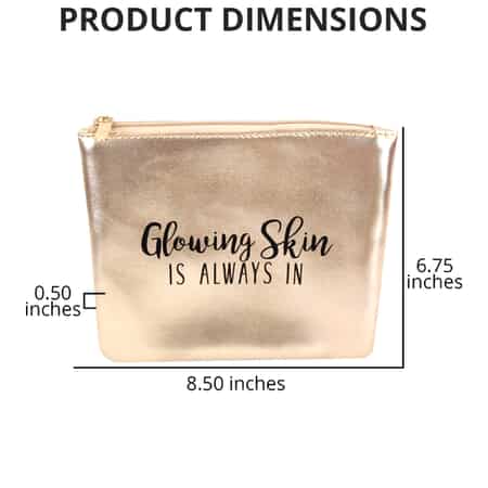 Metallic Gold Vegan Leather Glowing Skin Cosmetic Bag (8.5"x0.5"x6.75") image number 3