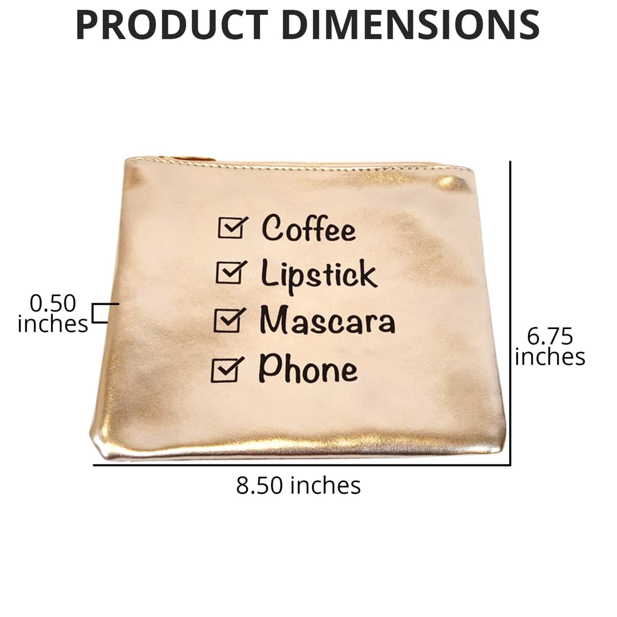 Metallic Gold Vegan Leather Coffee First Cosmetic Bag , Makeup Bag , Makeup Pouch , Travel Makeup Bag image number 3