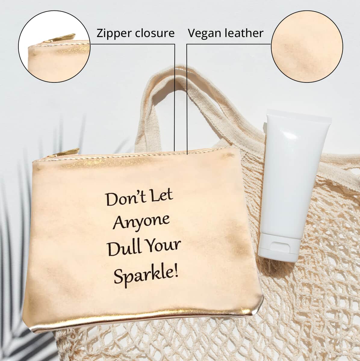Metallic Gold Vegan Leather Sparkle Cosmetic Bag , Makeup Bag , Makeup Pouch , Travel Makeup Bag image number 2