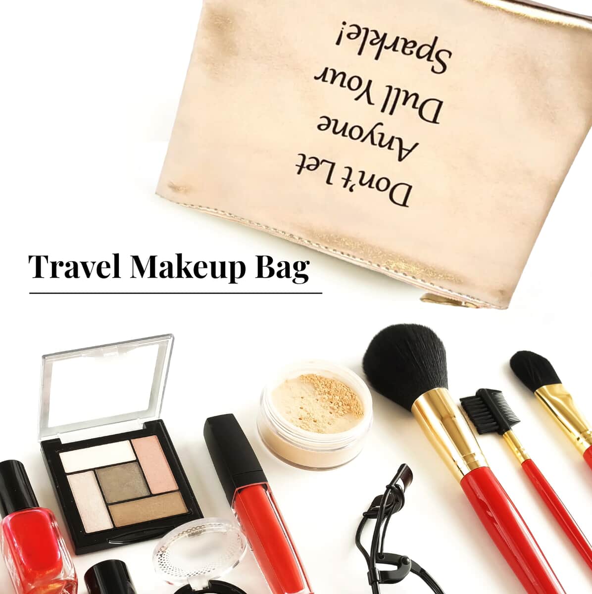 Metallic Gold Vegan Leather Sparkle Cosmetic Bag , Makeup Bag , Makeup Pouch , Travel Makeup Bag image number 3