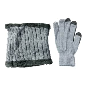 Gray Acrylic Winter Knit Scarf & Gloves Set , Women's Designer Scarf and Gloves Set , Winter Set for Women