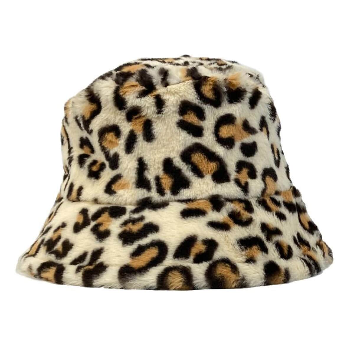 Beige Leopard Print Faux Fur Fuzzy Bucket Hat image number 0