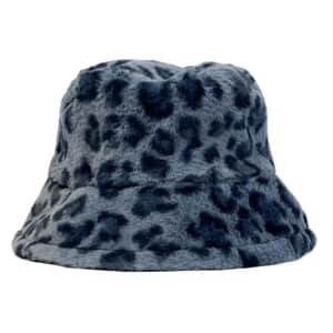 Blue Leopard Print Faux Fur Fuzzy Bucket Hat