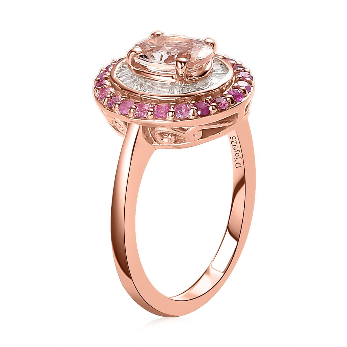 Marropino Morganite, Madagascar Pink Sapphire and Diamond Double Halo Ring in Vermeil Rose Gold Over Sterling Silver (Size 10.0) 1.35 ctw