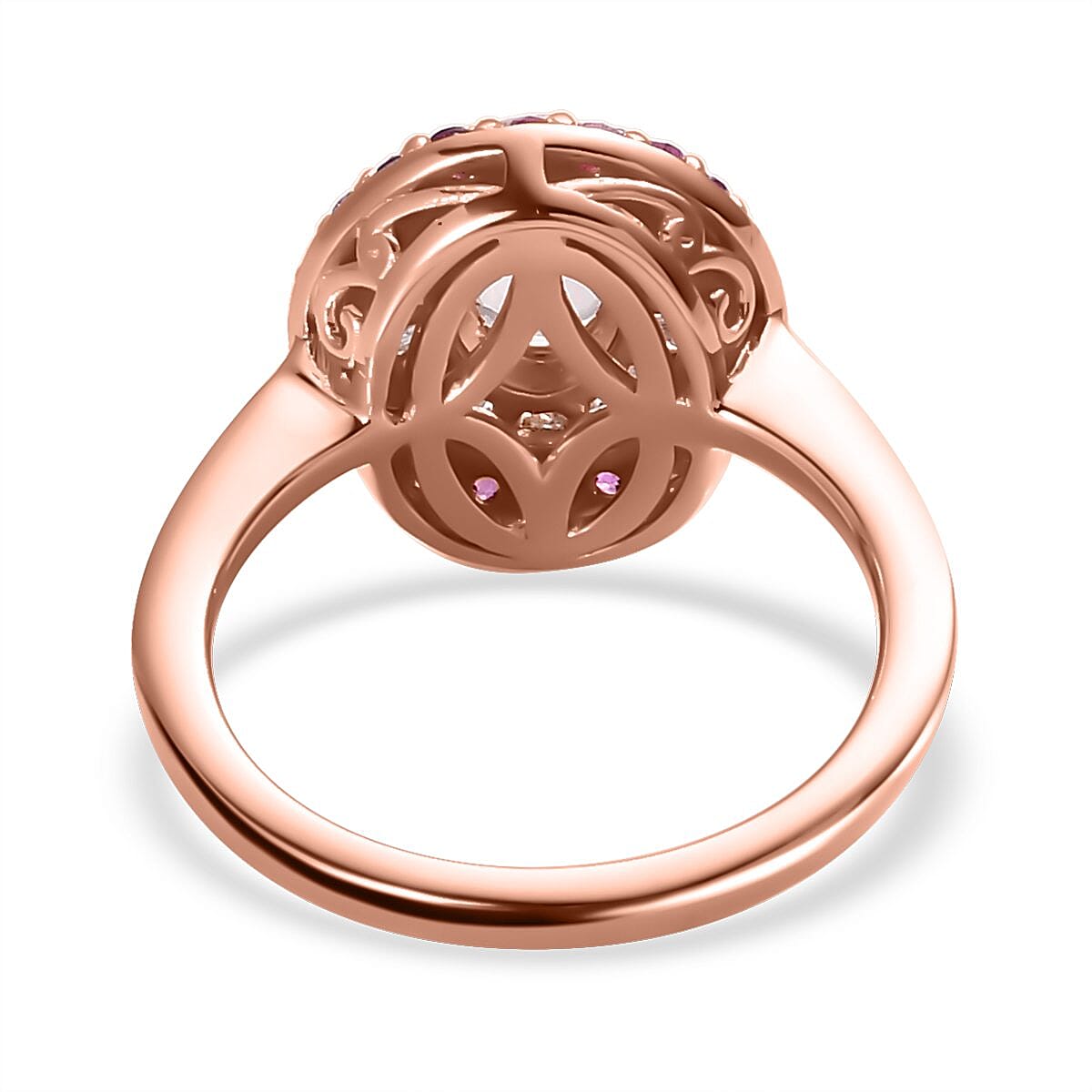 Marropino Morganite, Madagascar Pink Sapphire and Diamond Double Halo Ring in Vermeil Rose Gold Over Sterling Silver (Size 10.0) 1.35 ctw