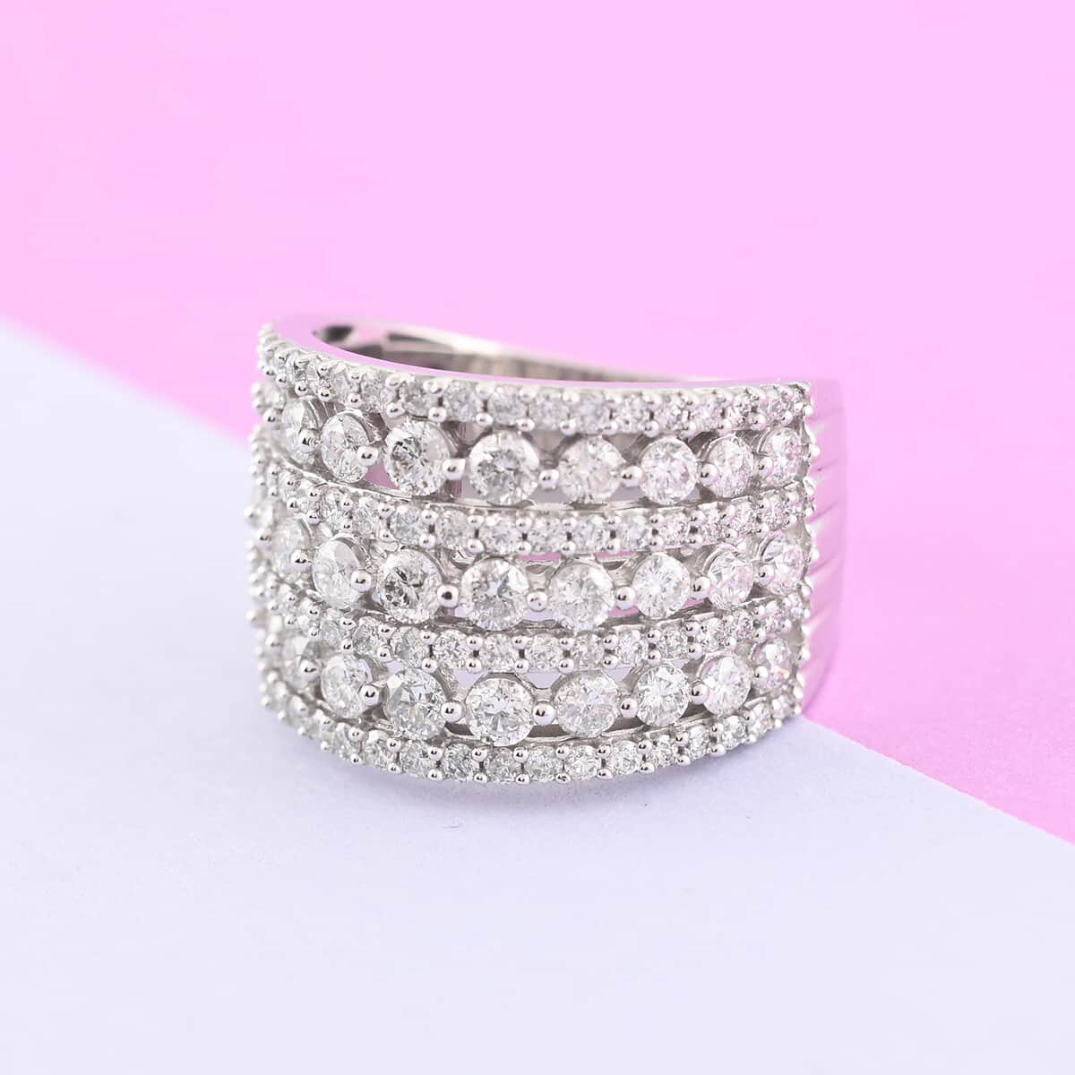 10K White Gold G-H I1 Diamond Multi Row Ring (Size 6.0) 6.90 Grams 2.00 ctw image number 1