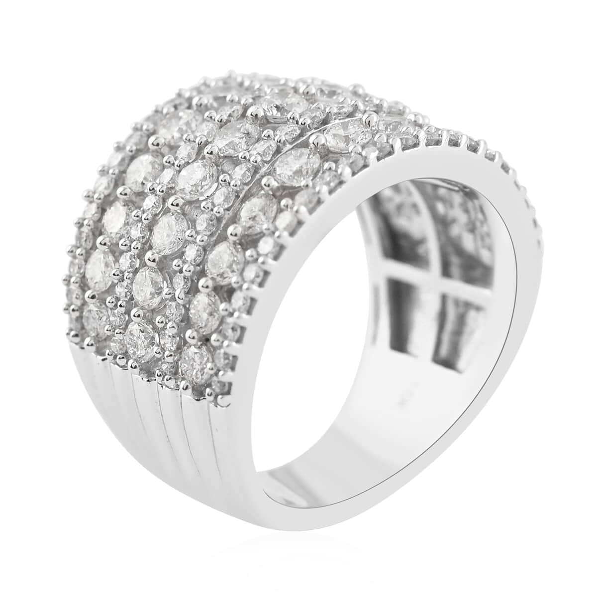 10K White Gold G-H I1 Diamond Multi Row Ring (Size 6.0) 6.90 Grams 2.00 ctw image number 3