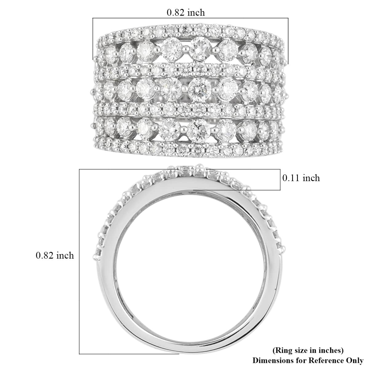 10K White Gold Diamond G-H I1 Multi Row Ring 6.90 Grams 2.00 ctw image number 4