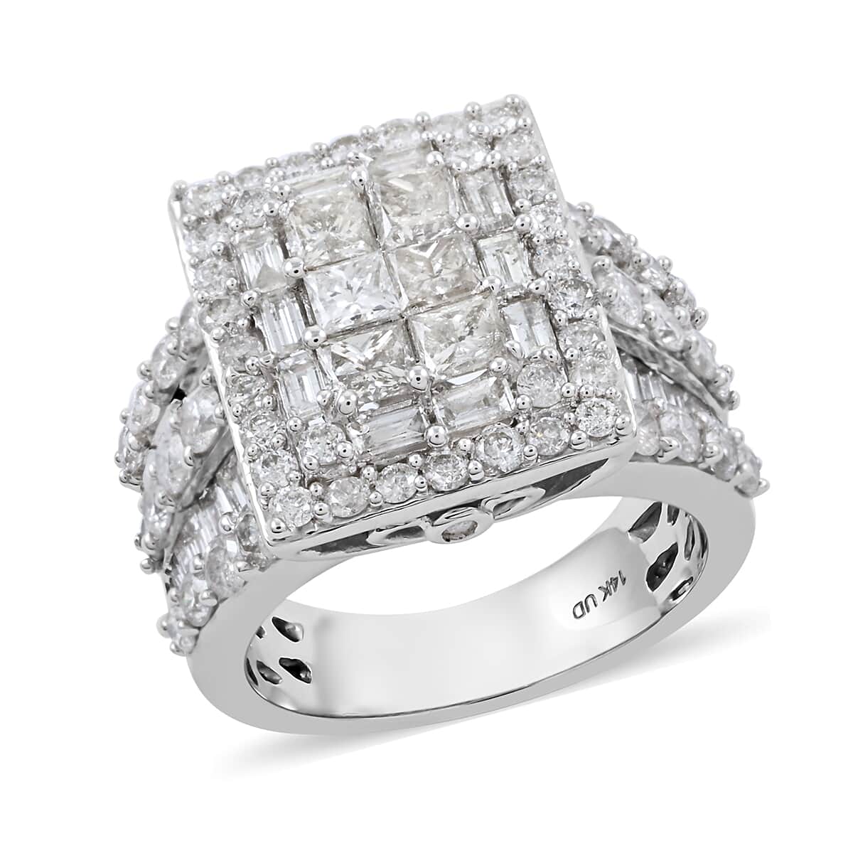14K White Gold G-H I2-I3 Diamond Cluster Ring (Size 7.0) 12.60 Grams 4.00 ctw image number 0