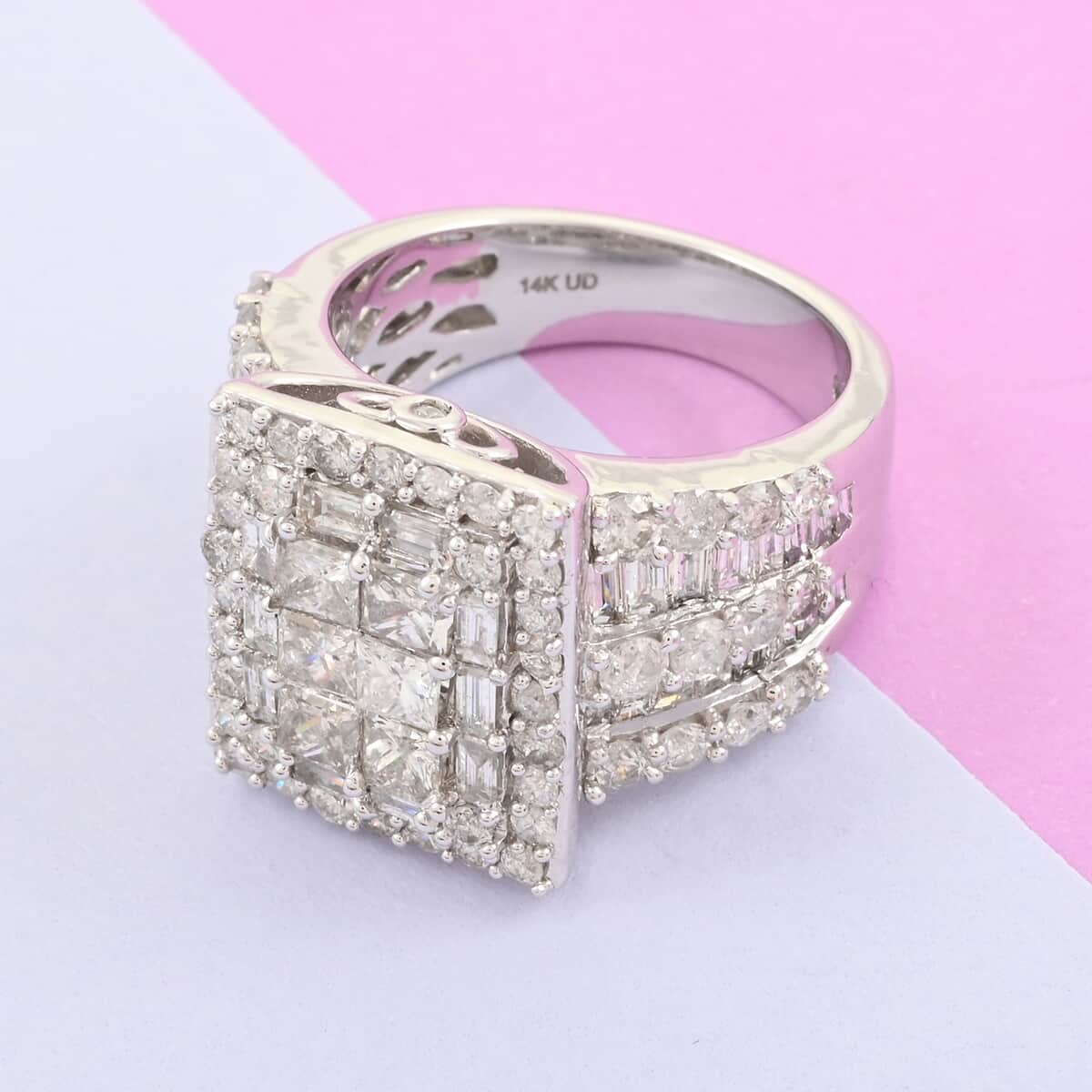 14K White Gold G-H I2-I3 Diamond Cluster Ring (Size 7.0) 12.60 Grams 4.00 ctw image number 1