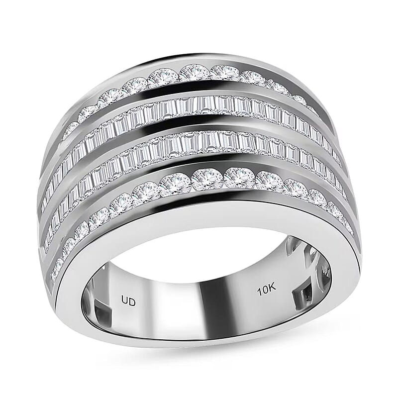 NY Closeout 10K White Gold Diamond (G-H, SI) Multi Row Ring, Wedding Band Ring For Women (Size 7.0) (8.80 g) 2.00 ctw