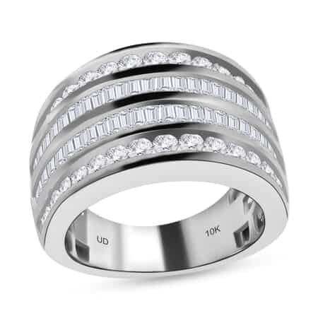 10K White Gold Diamond (G-H, SI) Multi Row Ring, Wedding Band Ring For Women (Size 7.0) (8.80 g) 2.00 ctw image number 0