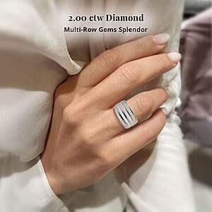 NY Closeout 10K White Gold Diamond (G-H, SI) Multi Row Ring, Wedding Band Ring For Women (Size 7.0) (8.80 g) 2.00 ctw