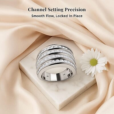 NY Closeout 10K White Gold Diamond (G-H, SI) Multi Row Ring, Wedding Band Ring For Women (Size 7.0) (8.80 g) 2.00 ctw